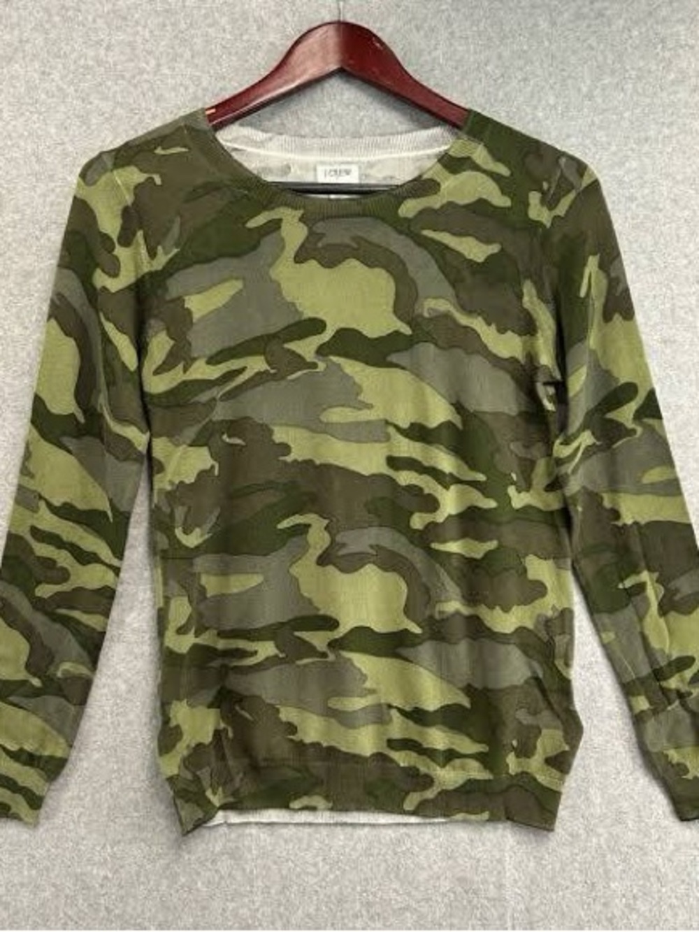 J. Crew Women’s Teddie Camo Sweatshirt in Olive & Dark Green
